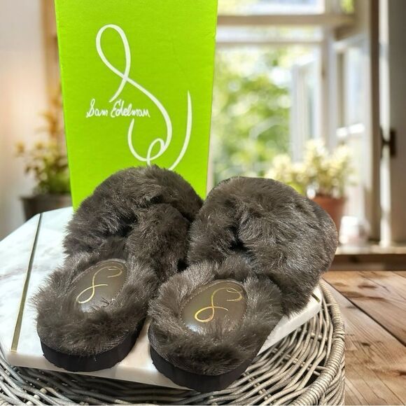 SAM EDELMAN Jeane Furry Slip-on Cross Band Slippers Size 6 - Picture 8 of 12